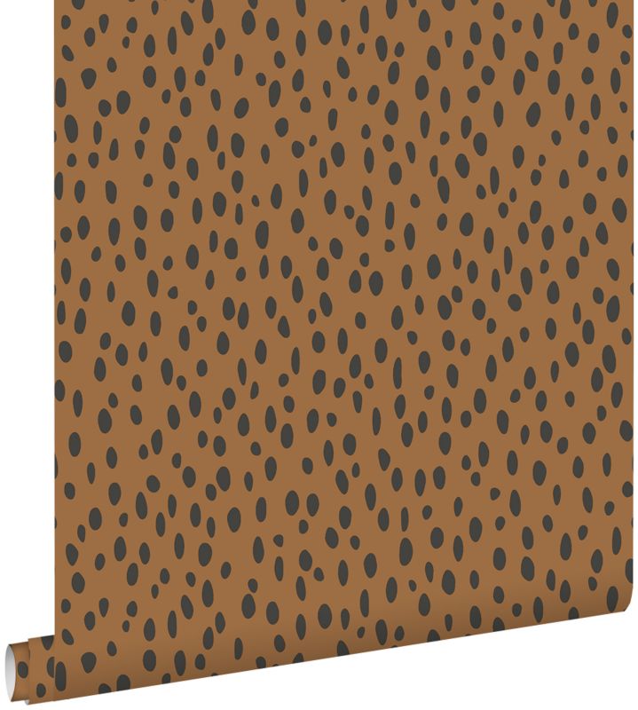 Tapeta ESTAhome kropki ciepłego pomarańczuIczarnym 53 cm x 10.05 m - 1 rol.