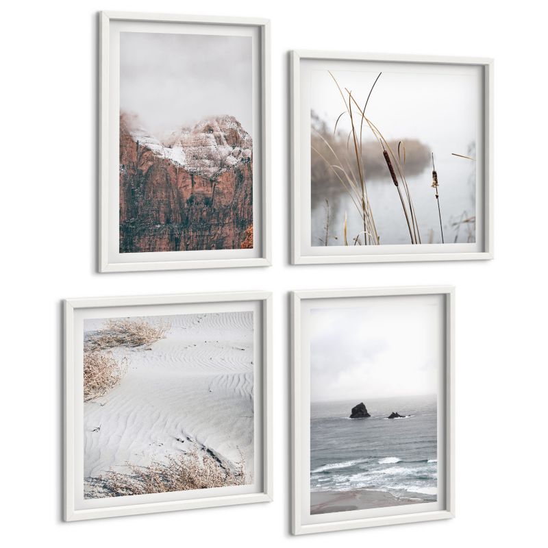 Zestaw 4 Obrazów ArtPrintCave (2x50x50+2x40x60cm) Biała rama Abstrakcyjne fale szarość pastel 1 kpl.