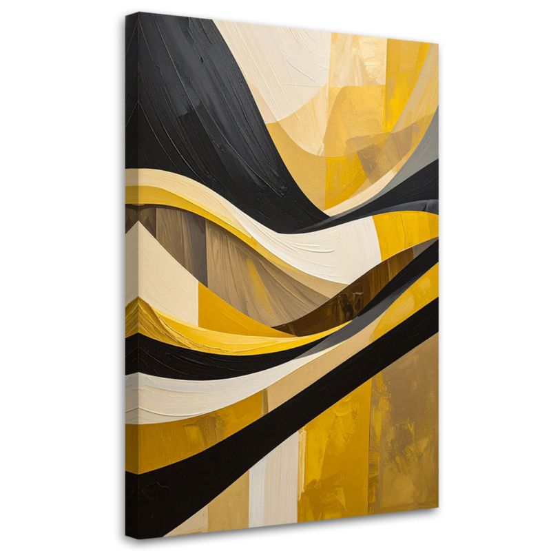 Obraz do salonu sypialni biura loftu Feeby Linie kształty zółty czarny złoty 70x100cm 1szt