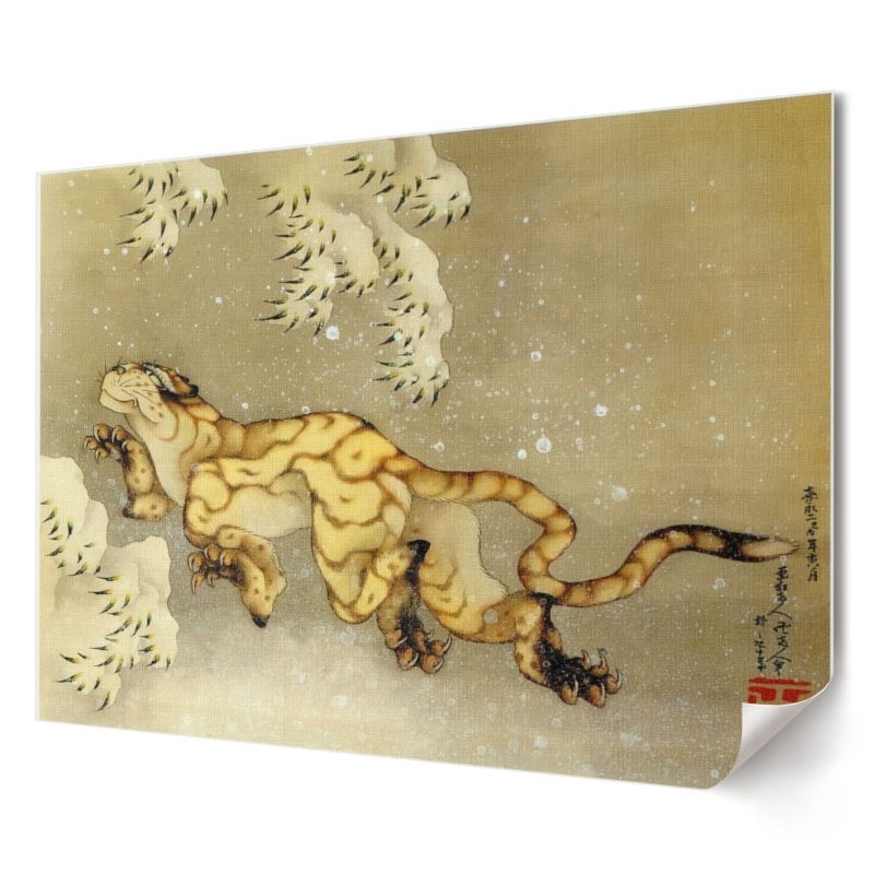 Plakat canvas Wallfluent Format A4 Tygrys na śniegu Artysta Hokusai 1 szt.