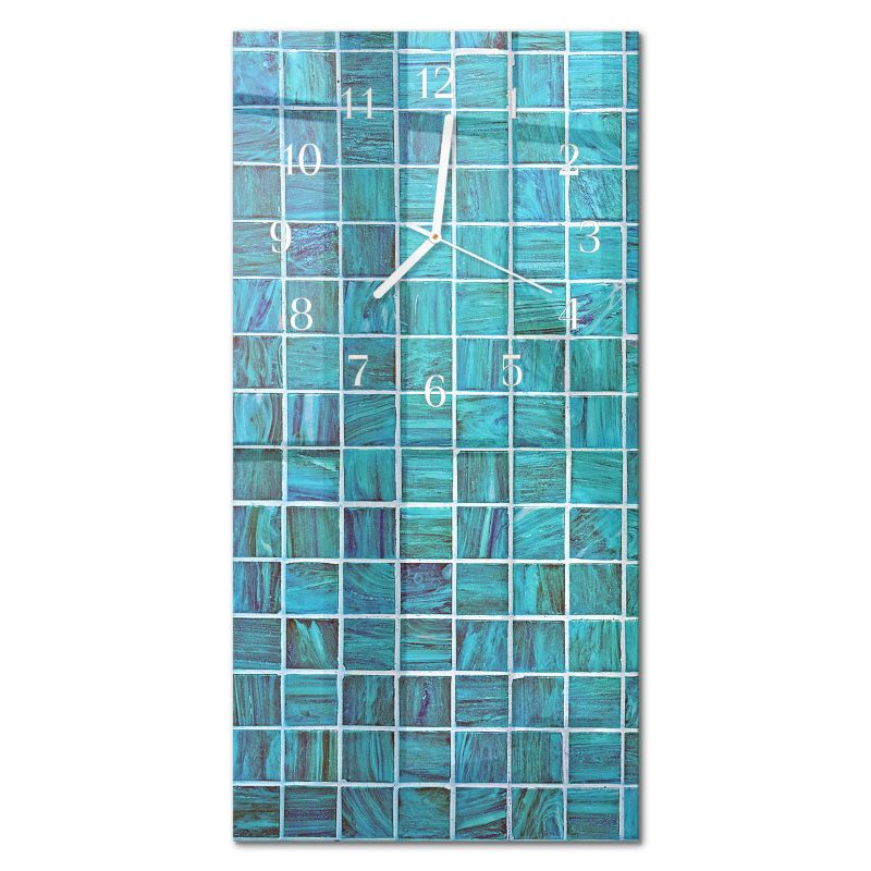 Zegar Ścienny Do Salonu Tulup 30x60 cm z Białymi Wskazówkami Niebieskie Płytki 1 szt.
