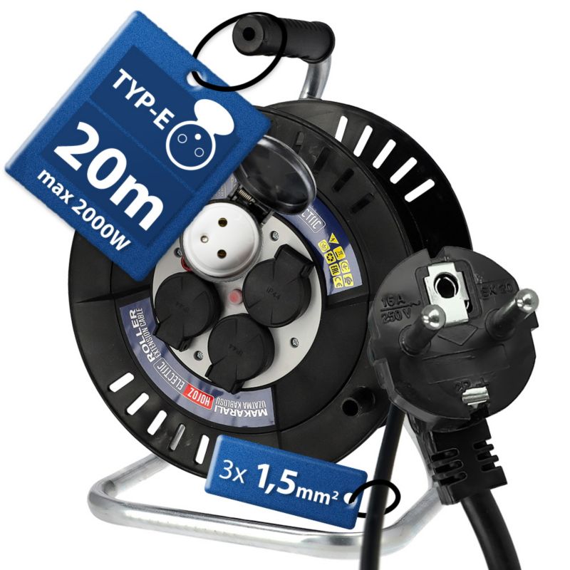 Przedłużacz HOROZ bębnowy 4-gniazdowy typ E (3x2,5 mm) IP44 20 m 1 szt.