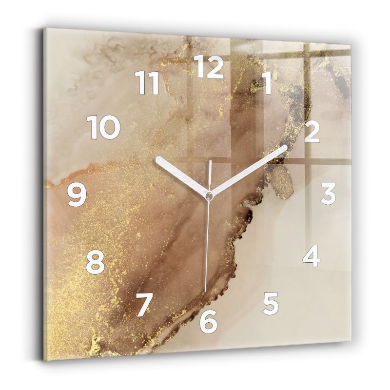 Zegar z białymi wskazówkami Wallfluent 30x30 cm Beżowa sztuka nowoczesna Szklany 1 szt.