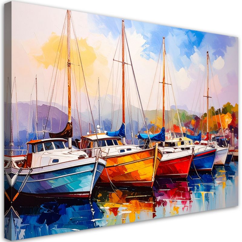 Obraz nowoczesny do salonu biura Feeby Kolorowe Łodzie Statki Przystań 100x70cm 1szt