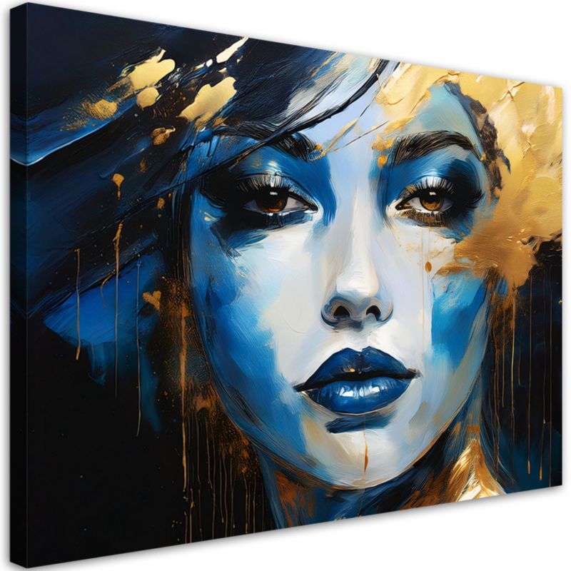 Obraz do salonu sypialni Feeby Portret Kobiety Glamour Niebieski Złoty 120x80 cm 1szt