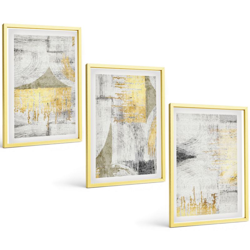 Zestaw 3 Obrazów w Złotej Ramie ArtPrintCave 40x60 cm Galeria Ścienna Abstrakcyjne modne wzory malarskie 1 kpl.