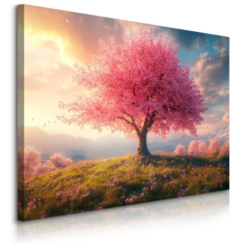 Obraz Muralo Na Płótnie Różowe Drzewo Na Wzgórzu Krajobraz 30x20 cm 1 szt.