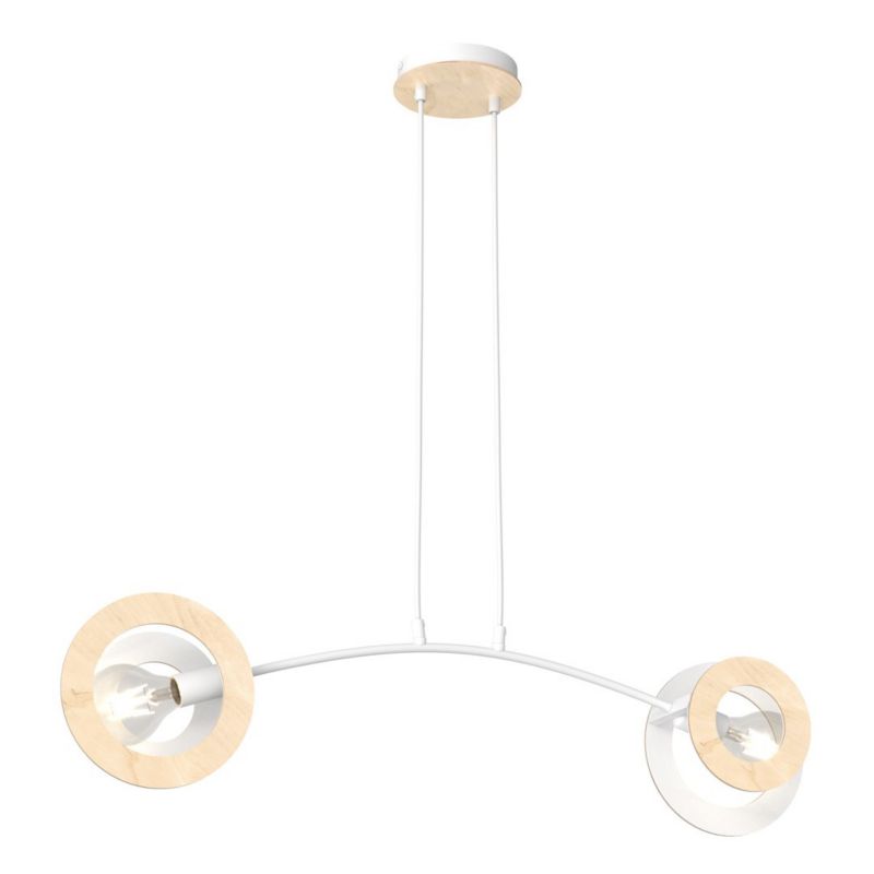 Lampa wisząca Emibig SKIVA biała z drewnem 2xE27x20W IP20 wym:120x89x20cm - 1 szt.