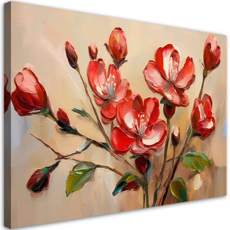 Obraz do salonu sypialni Feeby Czerwone Kwitnące Kwiaty Rośliny 90x60 cm 1 szt