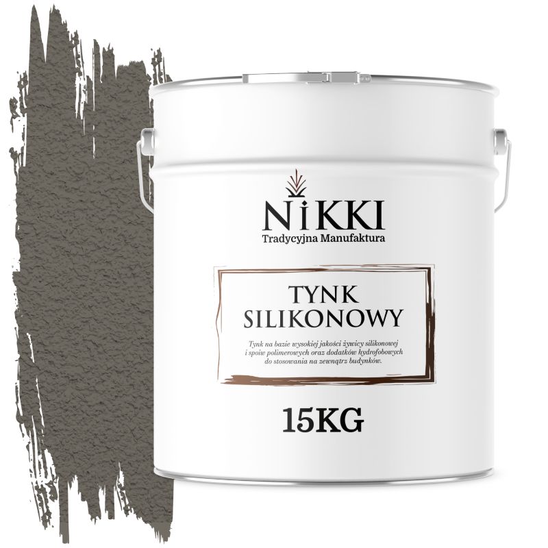 Tynk Silikonowy NIKKI do Elewacji i Fasad Baranek Szary Ciemny Ciepły F296 1,5mm 15KG