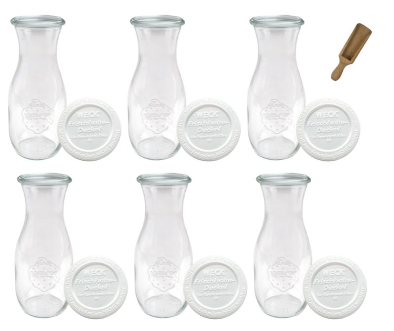Karafki MODO24 Weck 1062 ml fi 60 plastikowe wieka miarka 6 kpl.