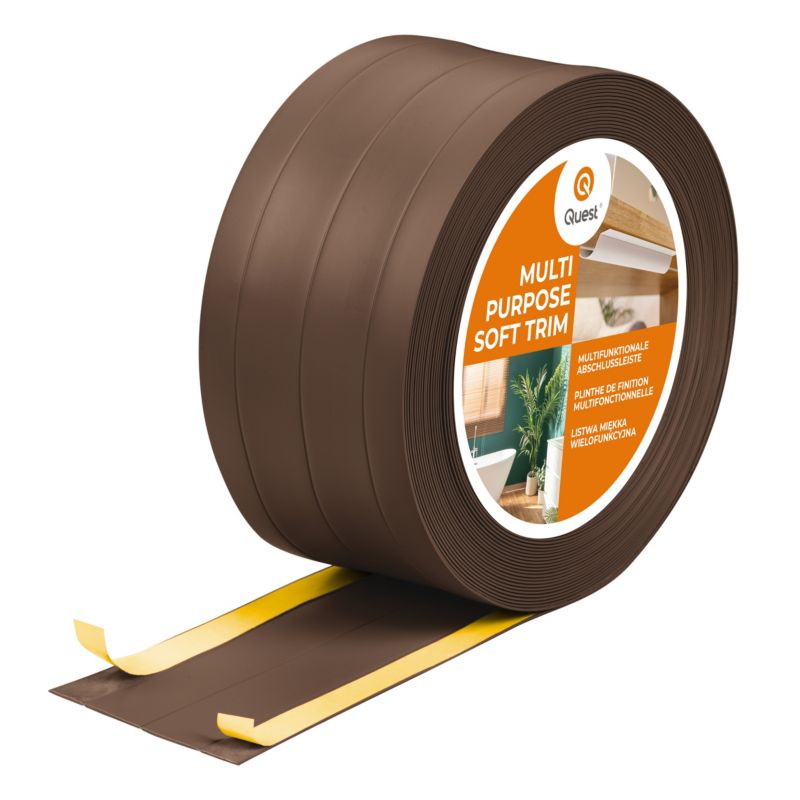 Listwa wykończeniowa samoprzylepna 4w1 PCV 95 mm QUEST, maskująca elastyczna listwa podłogowa - 15 m, brąz, 1 szt.