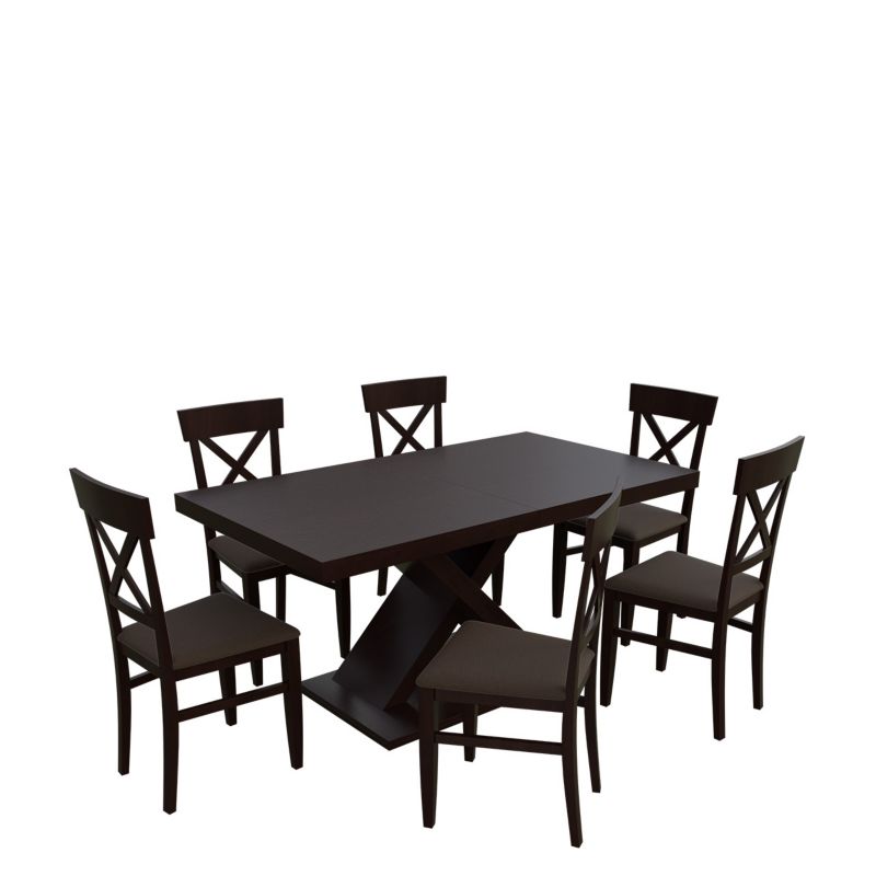 Zestaw RO44 MIRJAN 24 Stół rozkładany S50 90x160/210 + 6 krzeseł K64 orzech + gorzka czekolada 1 kpl.