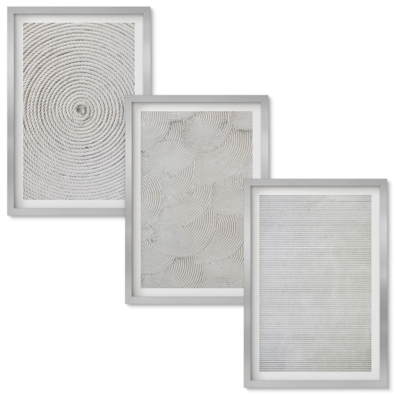 Zestaw Obrazów w Ramie Wallfluent Geometryczne tektury wzory Srebrna rama 40x60 cm 3 szt.
