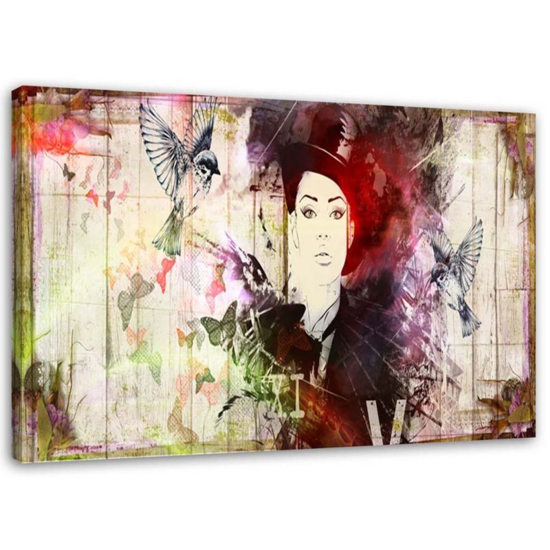 Obraz na płótnie Feeby Dziewczyna w kapeluszu malowany 45x30cm 1szt