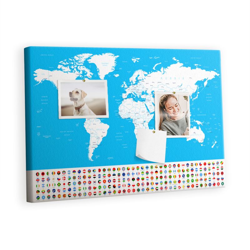 Tablica Korkowa Do Biura Pokoju Tulup 60x40 cm Mapa konturowa państw Pinezki metaliczne 1 kpl
