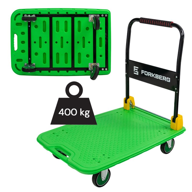 Wózek platformowy magazynowy transportowy Forkberg składany 400kg 90x61x86cm M zielony 1szt.