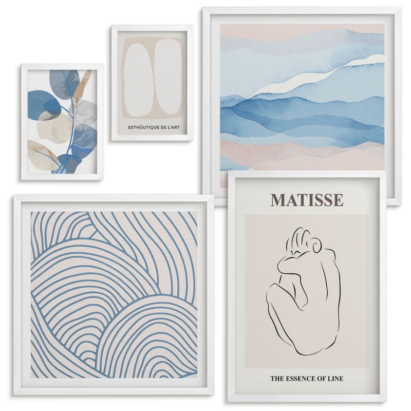 Set Obrazów w Ramie Wallfluent Abstrakcyjne formy Matisse Biała rama 5 szt.