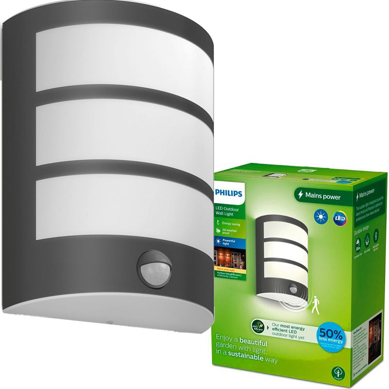 Kinkiet Ogrodowy Philips Lampa Elewacyjna Zewnętrzna LED 3.8W 800lm 2700K z Czujnikiem Ruchu i Zmierzchu Antracyt 1 szt