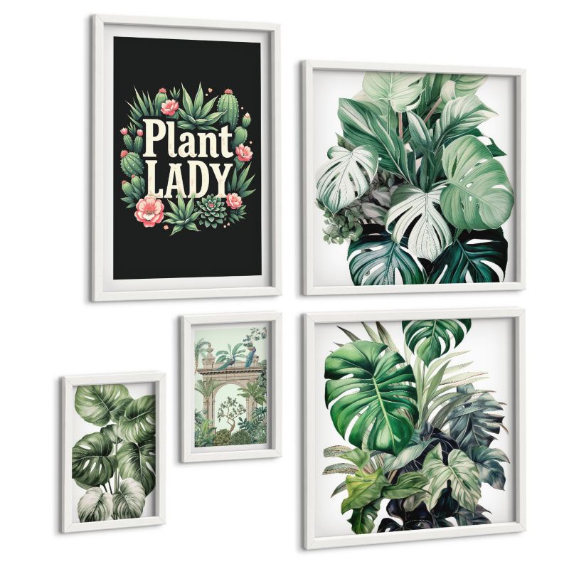 Zestaw Obrazów 5 Częściowy ArtPrintCave (2x50x50+2x20x30+40x60cm) Biała rama Japońska natura i styl japandi 1 kpl.