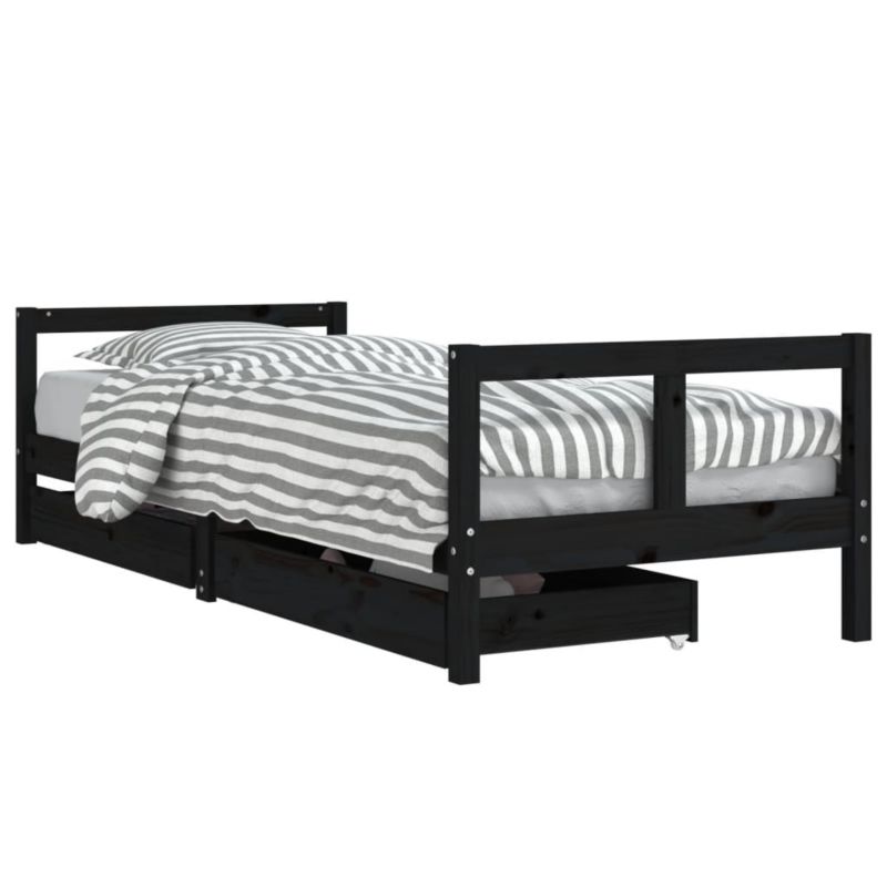 Łóżko Drewniane WaszeMeble z Szufladami 80x200 cm Czarne WM-834407 1 szt.