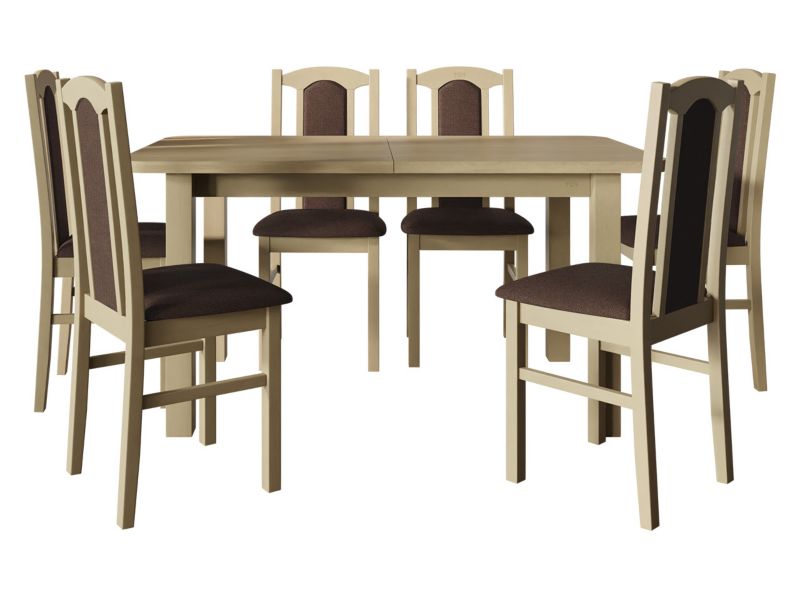 Zestaw DR06 MIRJAN 24 Stół rozkładany Wenus II L 80x140/180 + 6 krzeseł Bos 7 sonoma + brązowa tapicerka 1 kpl.