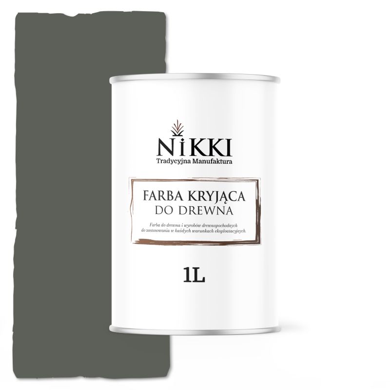 Farba do Drewna Kryjąca na Zewnątrz i Wewnątrz NIKKI Szaro-Zielony RAL7009 Mat 1L
