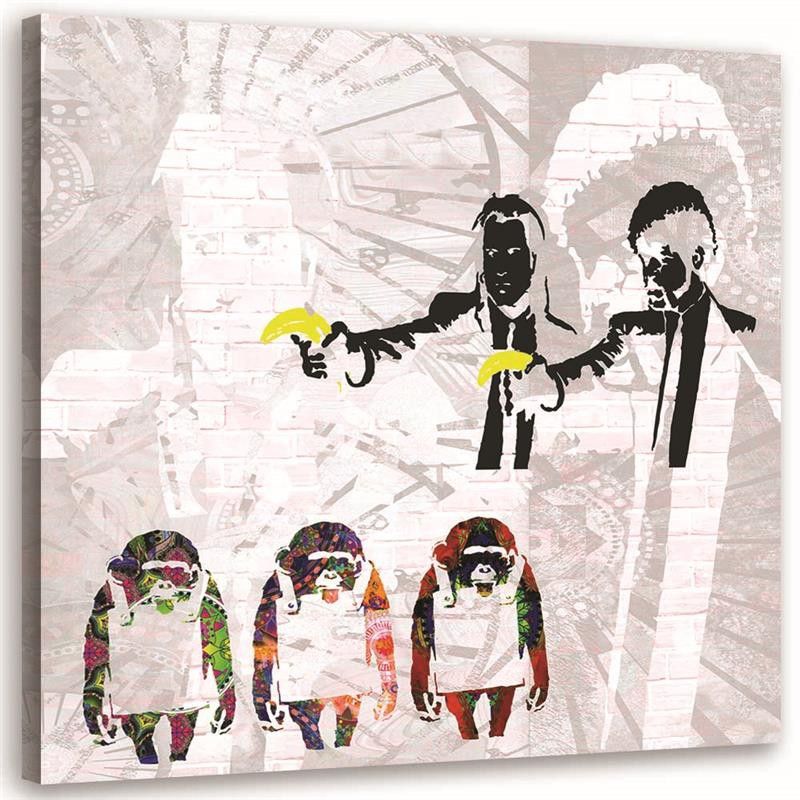Obraz na płótnie Feeby Banksy gangsterzy z bananami i 3 małpy 20x20cm 1szt