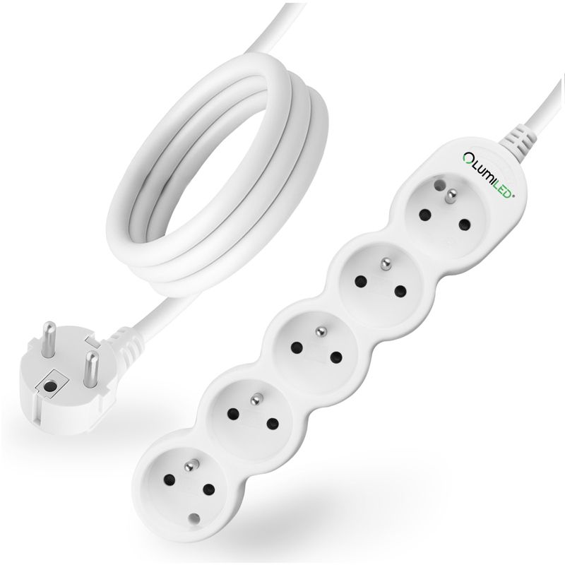 Przedłużacz Sieciowy Lumiled Kabel z Uziemieniem Listwa Zasilająca 5 Gniazda 3m Biały Sznur 1 szt