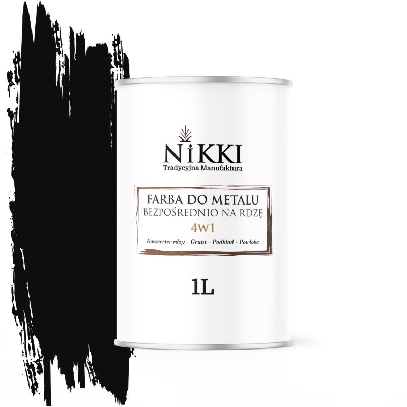 Farba do Metalu Antykorozyjna 4w1 NIKKI Czarny RAL9005 Półmat 1L