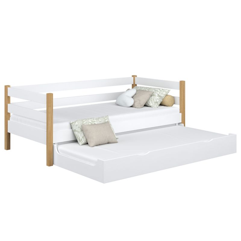 Drewniane łóżko N-WOOD sofa z szufladą na materac N01 biało dębowy 90x200 1szt.