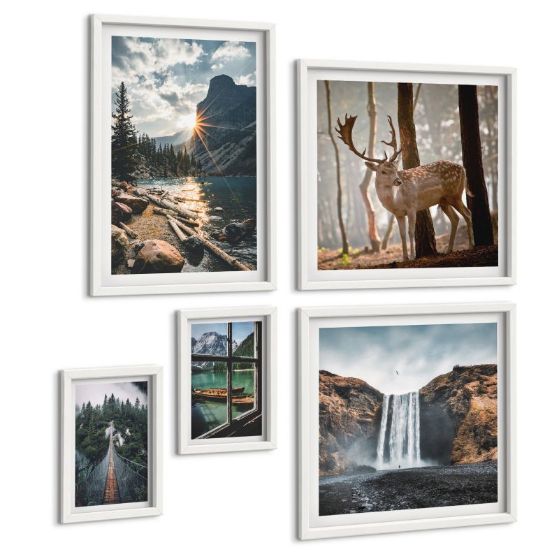 Zestaw Obrazów 5 Częściowy ArtPrintCave (2x50x50+2x20x30+40x60cm) Biała rama Kwiaty w wazonach kompozycje 1 kpl.