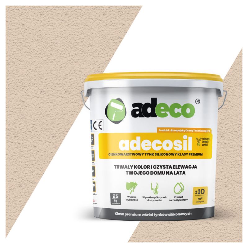 Adecosil silikonowy tynk elewacyjny kolor ciepły beż LFN0601 25 kg na 10 m² baranek 1 szt.