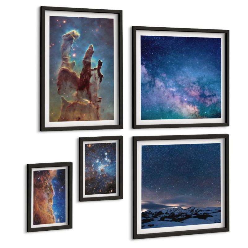 Galeria 5 Obrazów ArtPrintCave (2x50x50+2x20x30+40x60cm) Czarna rama Kosmiczne krajobrazy galaktyk 1 kpl.