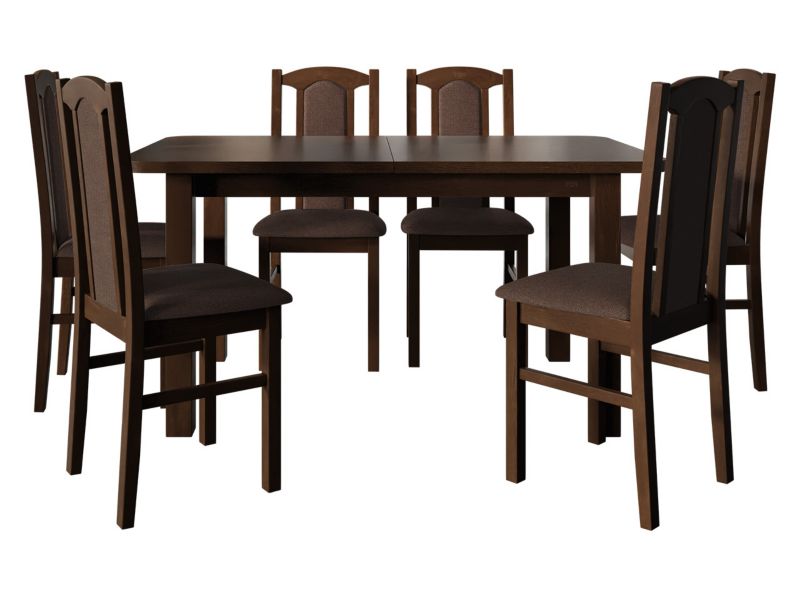 Zestaw DR06 MIRJAN 24 Stół rozkładany Wenus II L 80x140/180 + 6 krzeseł Bos 7 orzech + brązowa tapicerka 1 kpl.
