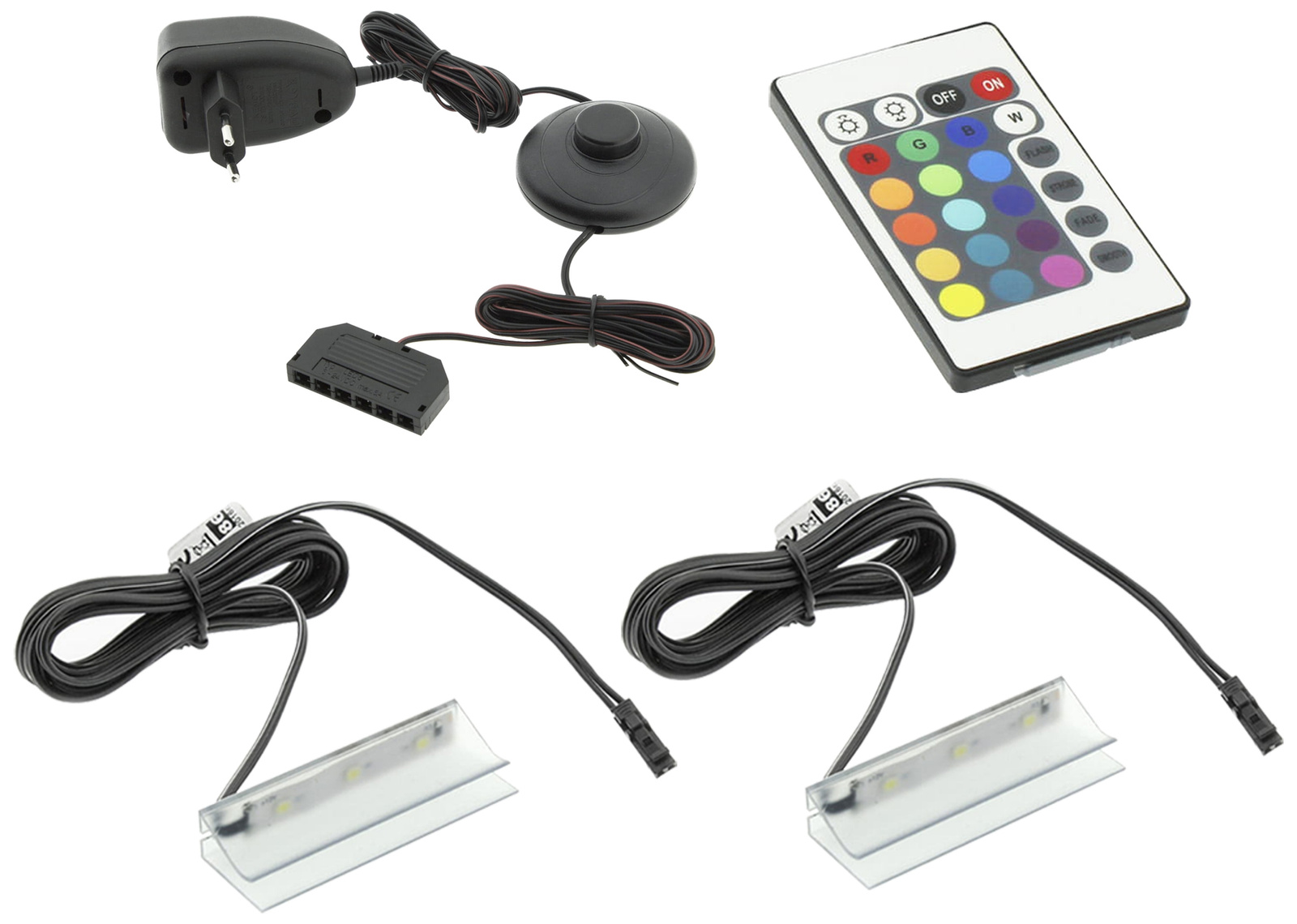 Oświetlenie półek szklanych LED 2 klipsy RGB