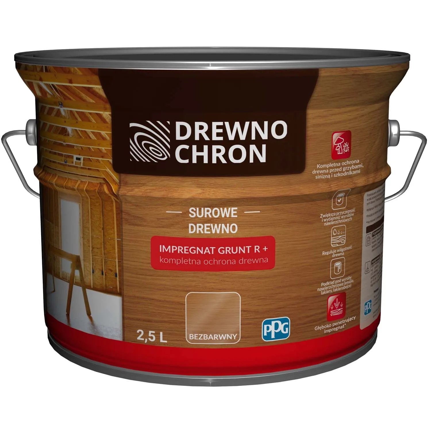 Drewnochron Grunt Impregnat do drewna bezbarwny - 2,5L