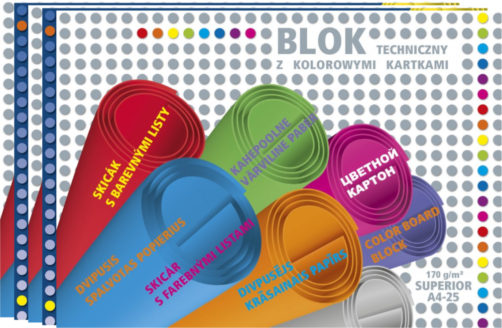 5x Blok techniczny Kreska Superior, A4, 25 kartek, kolorowy