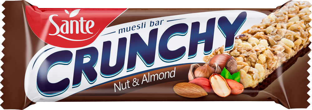 Baton Crunchy Sante, orzechowo-migdałowy w czekoladzie, 40g