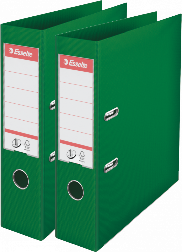2x Segregator A4 Esselte No.1 Power, 75mm, do 500 kartek, 30% PP z recyklingu, zielony