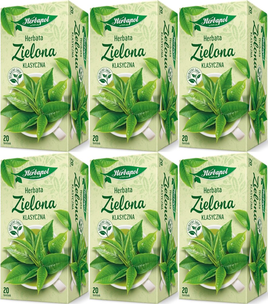 6x Herbata zielona w torebkach Herbapol, 20 sztuk x 2g