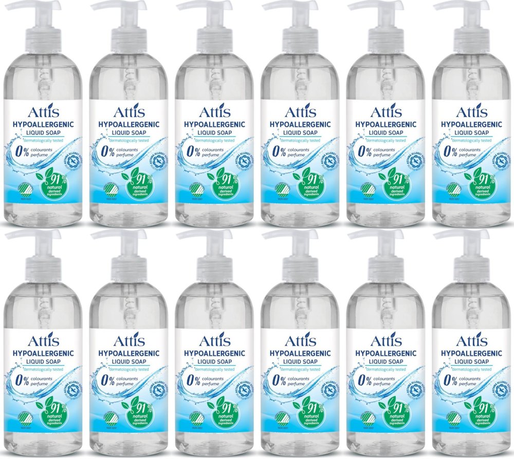12x Mydło w płynie Attis Origen, hipoalergiczne, ekologiczne, z dozownikiem, 500ml