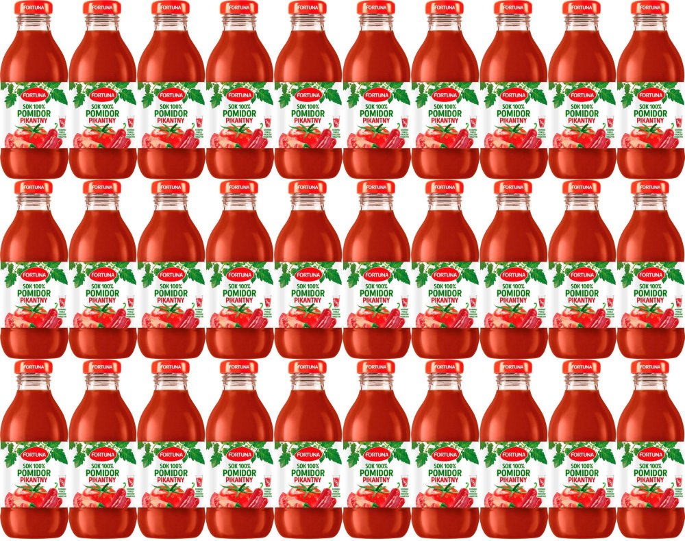 30x Sok pomidorowy pikantny 100% Fortuna, butelka szklana, 0.3l