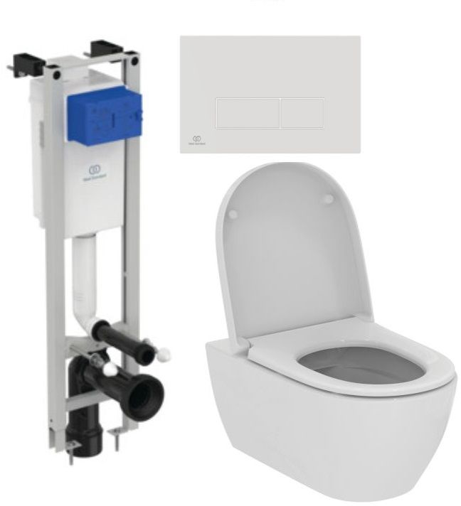 Zestaw Ideal Standard i.Life O combi-Pack miska WC z deską wolnoopadającą i stelaż podtynkowy z przyciskiem spłukującym białym ...