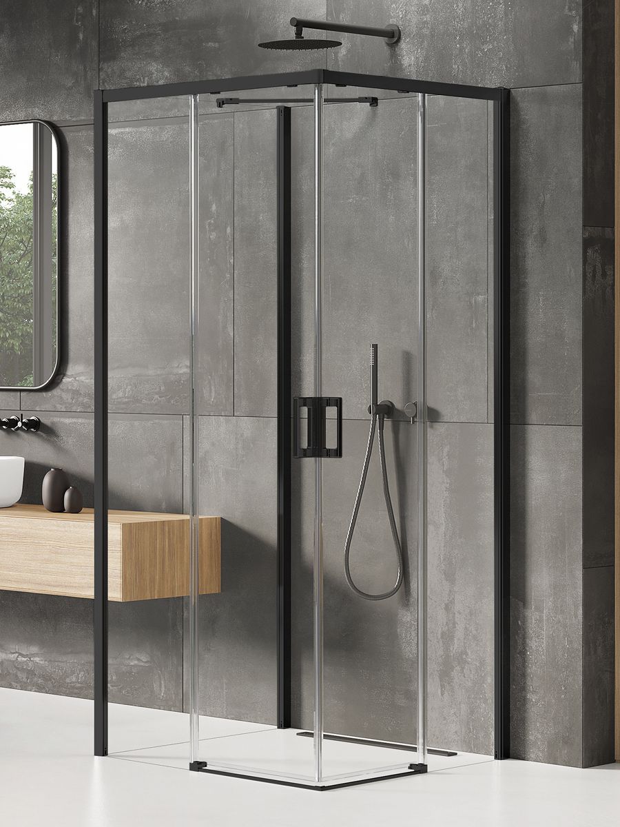 New Trendy Prime Black kabina prysznicowa 90x80 cm prostokątna przyścienna prawa czarny mat/szkło przezroczyste K-1526