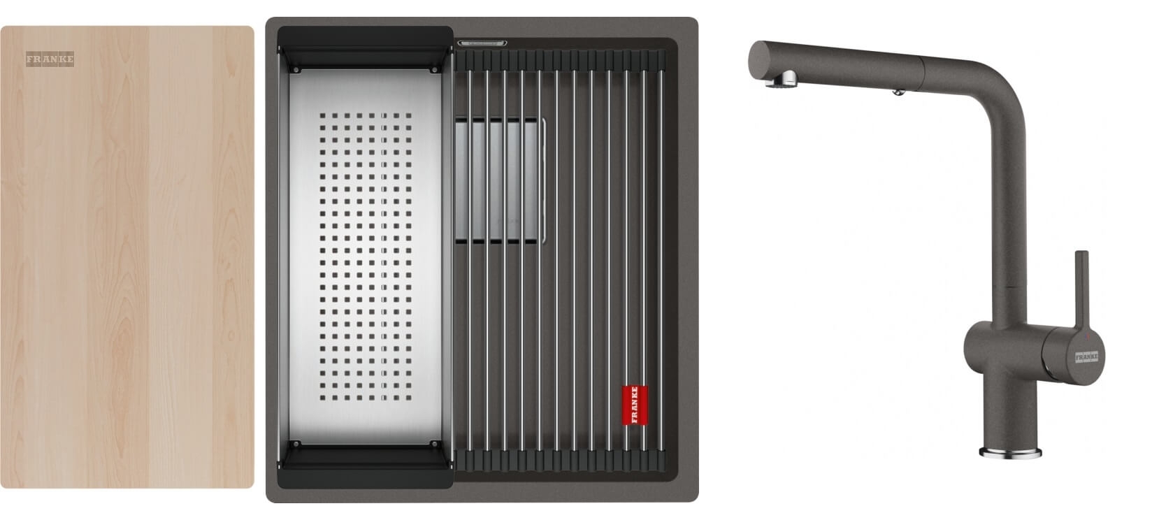 Franke Kanon KNG PRO 110-37 zlewozmywak granitowy 46x41 cm z baterią kuchenną stojącą łupkowy szary (1250749649, 1150721464)