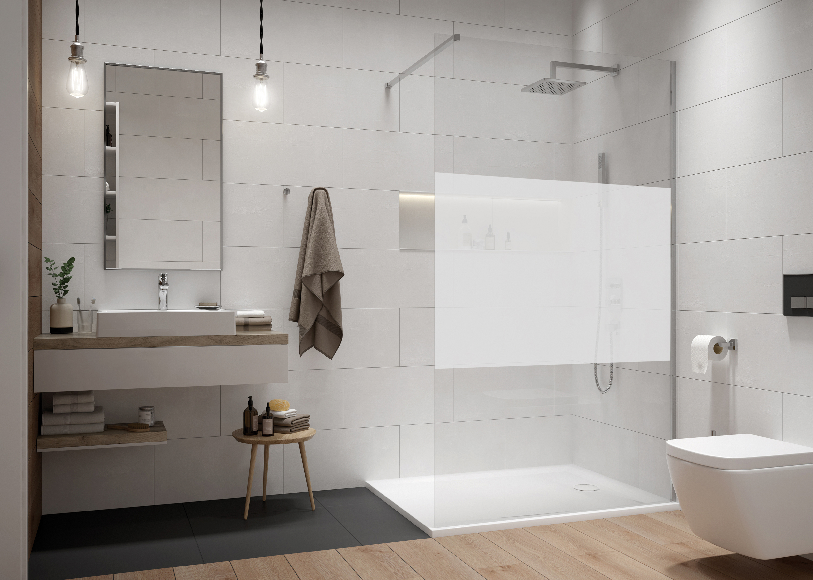 Sanplast Exa Line ścianka prysznicowa walk-in 90 cm srebrny połysk/szkło ze wzorem 600-540-1430-38-201