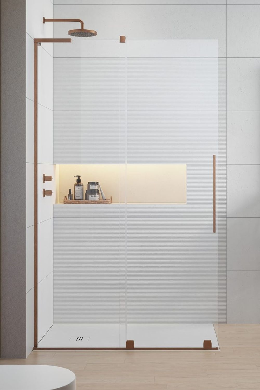 Radaway Furo SL Brushed Copper Walk-In drzwi prysznicowe 53,8 cm rozsuwane miedź szczotkowana/szkło przezroczyste 10306538-93-01L