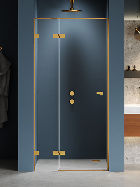 New Trendy Eventa Gold Brushed drzwi prysznicowe 120 cm uchylne lewe złoty szczotkowany/szkło przezroczyste EXK-8231