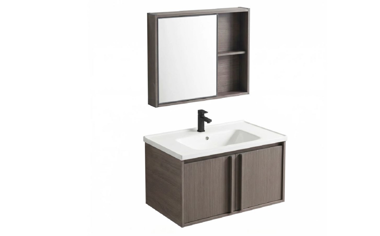 Rea Gama umywalka z szafką i lustrem 80 cm brązową REA-M0210